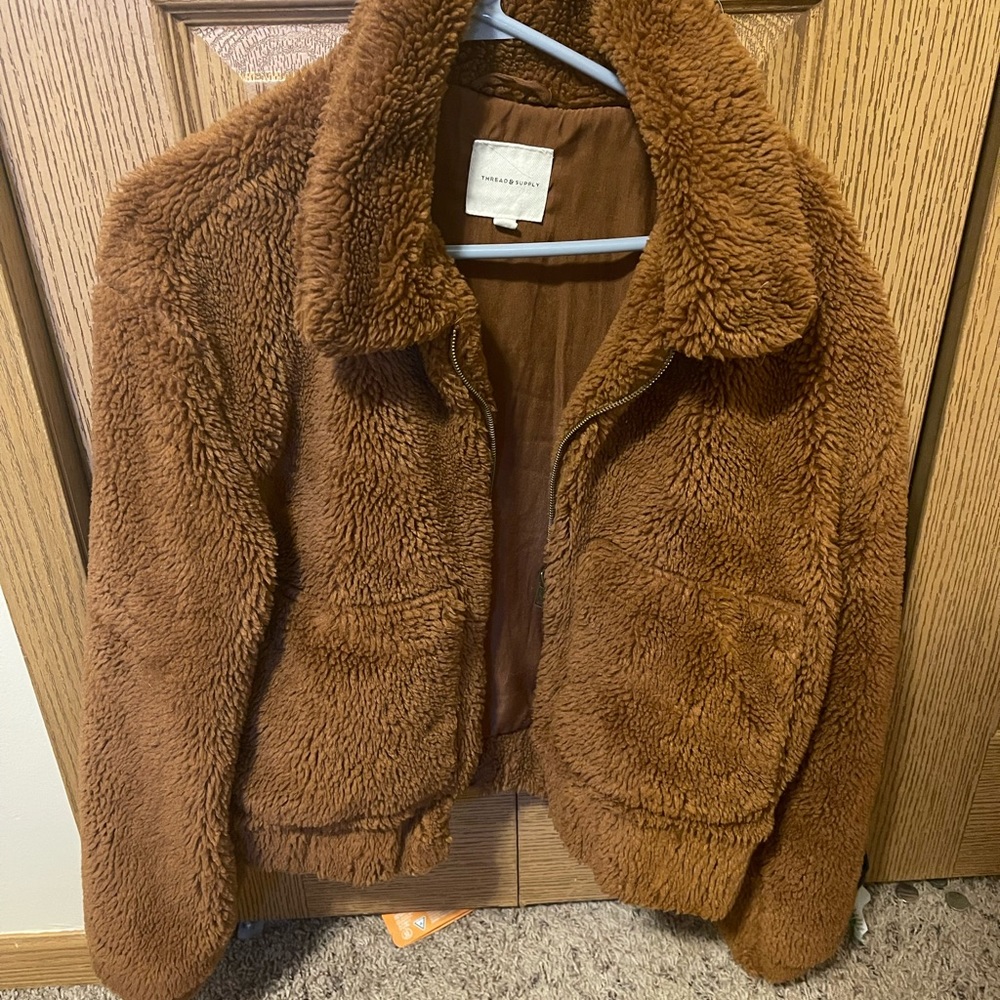 Tan Sherpa zip up jacket